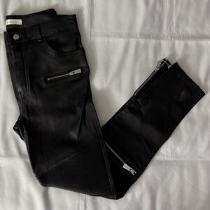Anine Bing 100% Lamb Leather Black High Rise Skinny Pants w/ Zipper Details